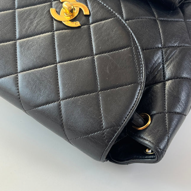 Chanel Vintage 1994-1996 Duma Backpack Black Lambskin Leather Gold Hardware