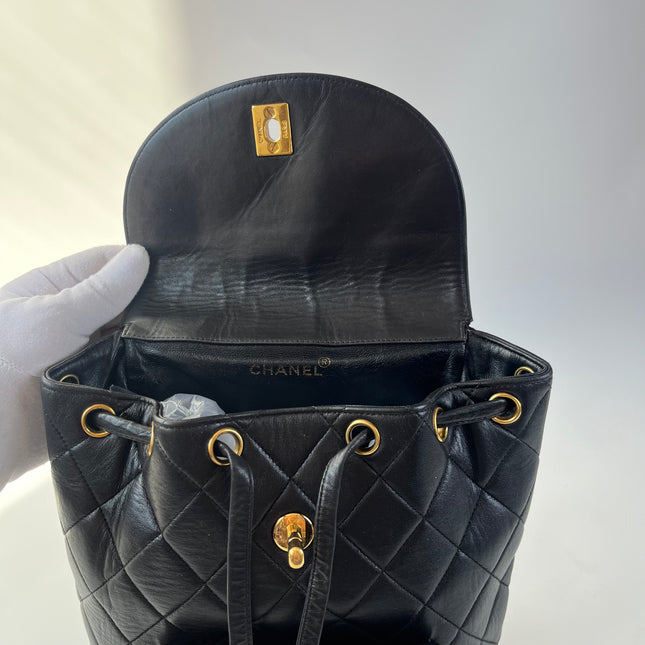 Chanel Vintage 1994-1996 Duma Backpack Black Lambskin Leather Gold Hardware