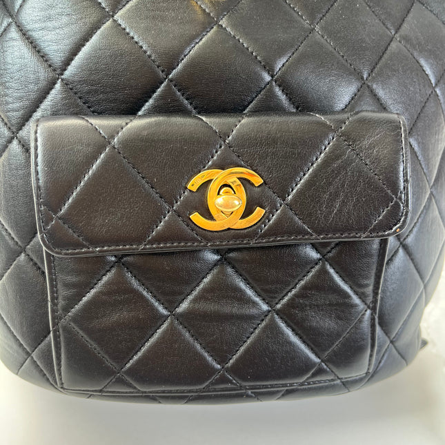 Chanel Vintage 1994-1996 Duma Backpack Black Lambskin Leather Gold Hardware