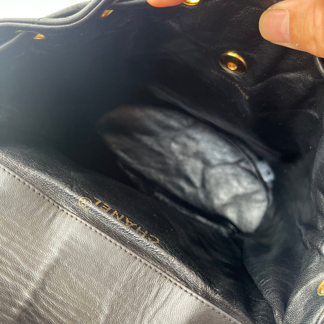 Chanel Vintage 1994-1996 Duma Backpack Black Lambskin Leather Gold Hardware