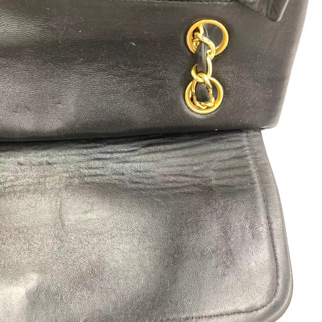 Chanel Classic Flap Medium Vintage Black Lambskin Leather 24k Gold Hardware 1994-1996