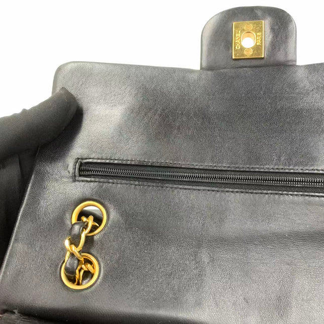 Chanel Classic Flap Medium Vintage Black Lambskin Leather 24k Gold Hardware 1994-1996
