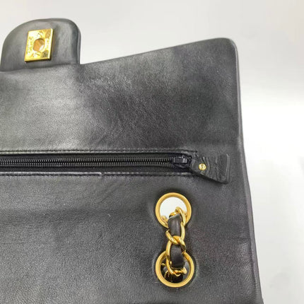 Chanel Classic Flap Medium Vintage Black Lambskin Leather 24k Gold Hardware 1994-1996