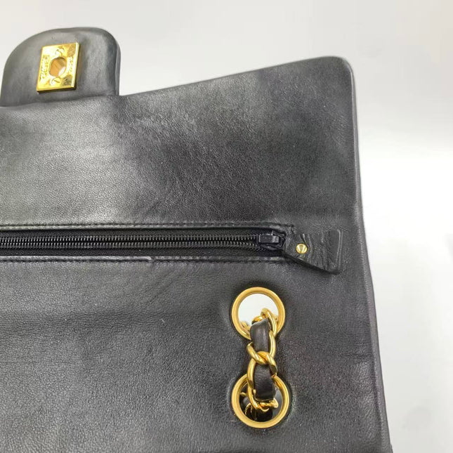 Chanel Classic Flap Medium Vintage Black Lambskin Leather 24k Gold Hardware 1994-1996