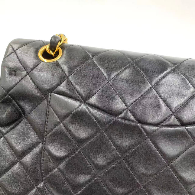 Chanel Classic Flap Medium Vintage Black Lambskin Leather 24k Gold Hardware 1994-1996