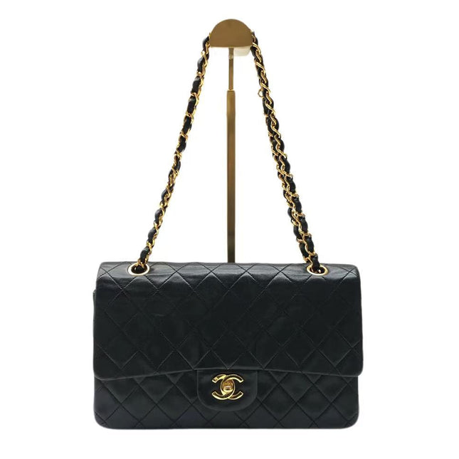 Chanel Classic Flap Medium Vintage Black Lambskin Leather 24k Gold Hardware 1994-1996-Luxbags