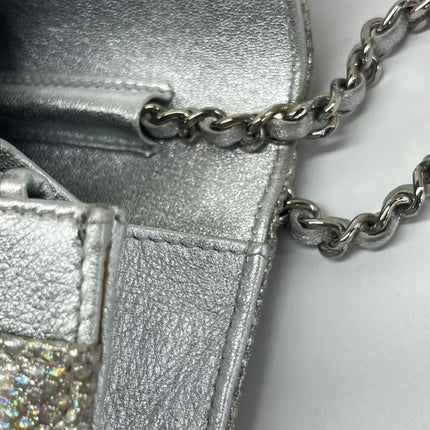 Chanel Wallet on Chain Silver Iridescent Lizard-skin Effect Embossed Leather