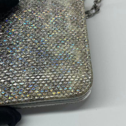 Chanel Wallet on Chain Silver Iridescent Lizard-skin Effect Embossed Leather