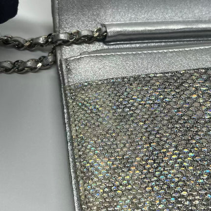 Chanel Wallet on Chain Silver Iridescent Lizard-skin Effect Embossed Leather
