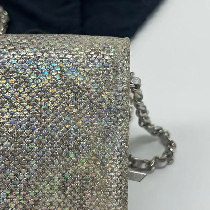 Chanel Wallet on Chain Silver Iridescent Lizard-skin Effect Embossed Leather