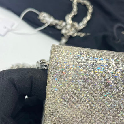 Chanel Wallet on Chain Silver Iridescent Lizard-skin Effect Embossed Leather