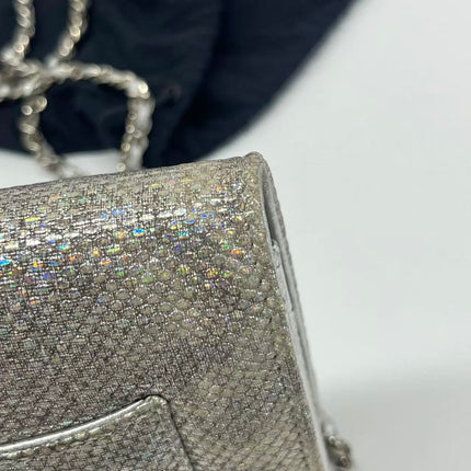 Chanel Wallet on Chain Silver Iridescent Lizard-skin Effect Embossed Leather