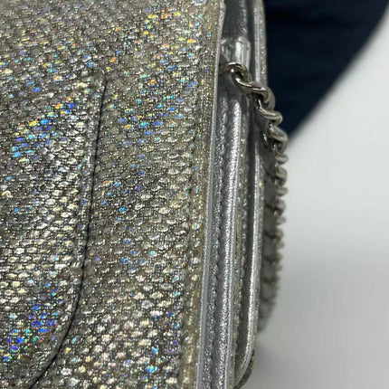 Chanel Wallet on Chain Silver Iridescent Lizard-skin Effect Embossed Leather