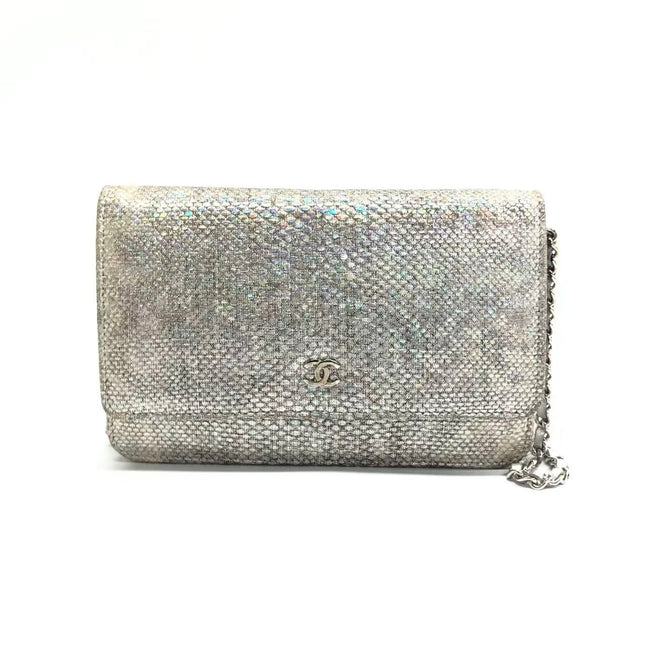 Chanel Wallet on Chain Silver Iridescent Lizard-skin Effect Embossed Leather-Luxbags