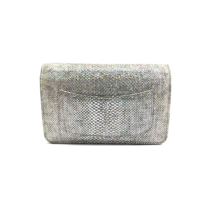 Chanel Wallet on Chain Silver Iridescent Lizard-skin Effect Embossed Leather
