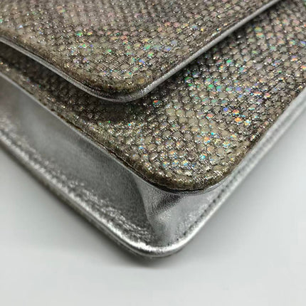 Chanel Wallet on Chain Silver Iridescent Lizard-skin Effect Embossed Leather