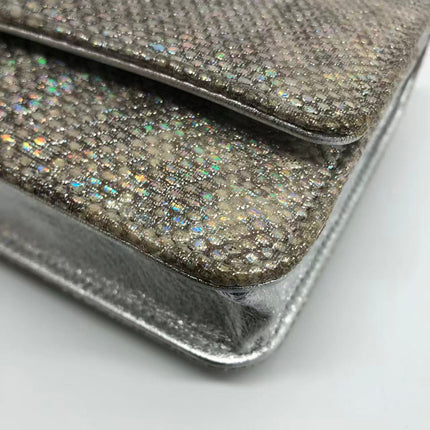 Chanel Wallet on Chain Silver Iridescent Lizard-skin Effect Embossed Leather