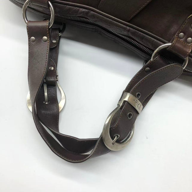Dior Vintage Gaucho Large Dark Brown Leather Shoulder Bag