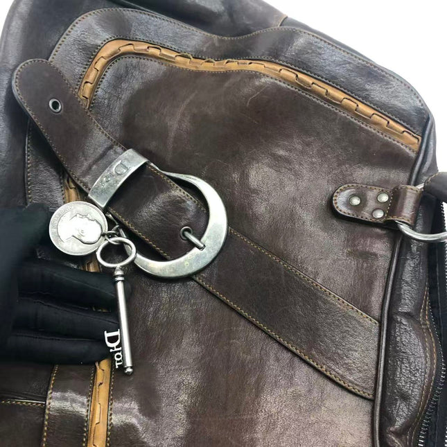 Dior Vintage Gaucho Large Dark Brown Leather Shoulder Bag