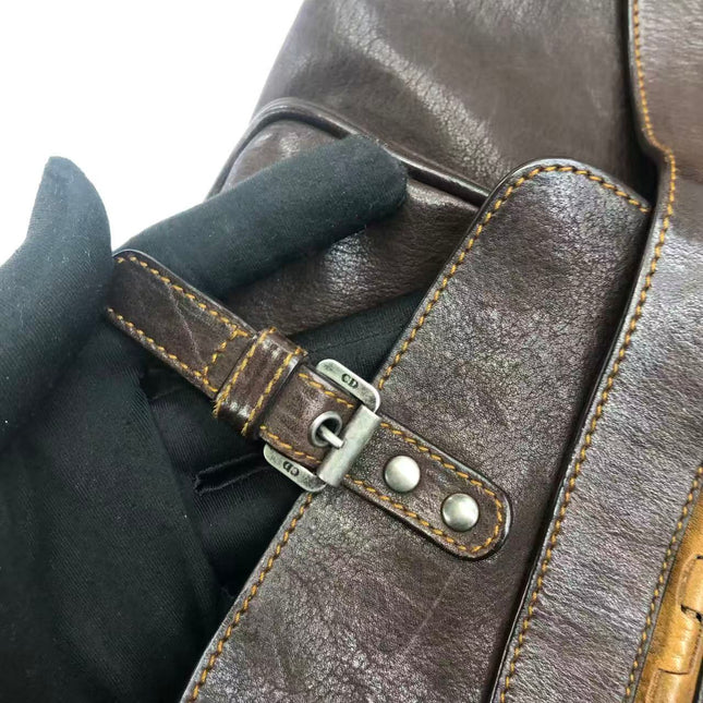 Dior Vintage Gaucho Large Dark Brown Leather Shoulder Bag