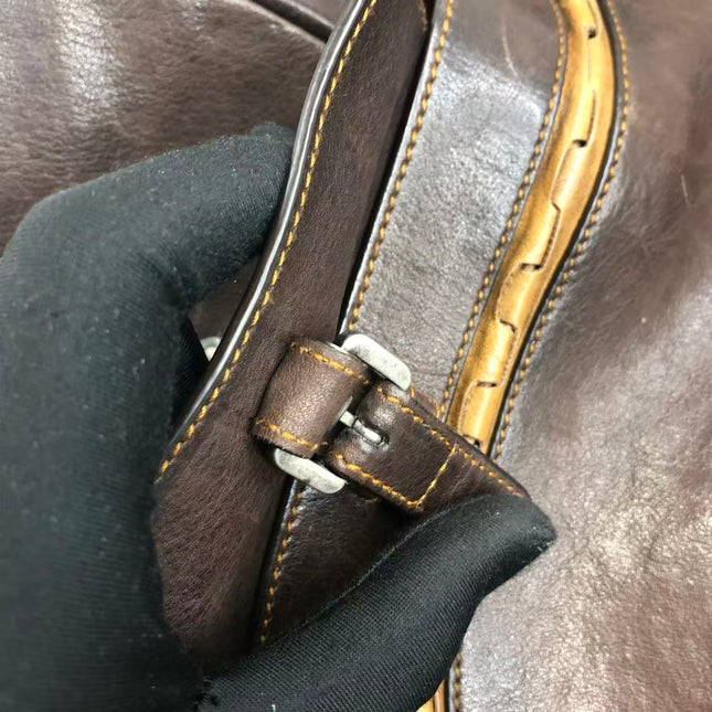 Dior Vintage Gaucho Large Dark Brown Leather Shoulder Bag