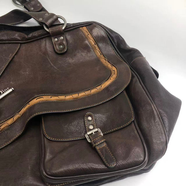 Dior Vintage Gaucho Large Dark Brown Leather Shoulder Bag