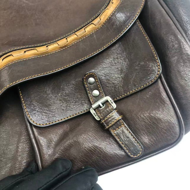 Dior Vintage Gaucho Large Dark Brown Leather Shoulder Bag