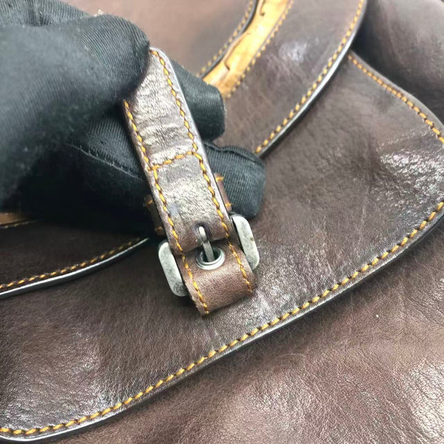 Dior Vintage Gaucho Large Dark Brown Leather Shoulder Bag