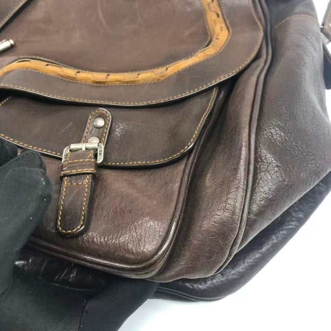 Dior Vintage Gaucho Large Dark Brown Leather Shoulder Bag