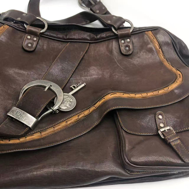 Dior Vintage Gaucho Large Dark Brown Leather Shoulder Bag