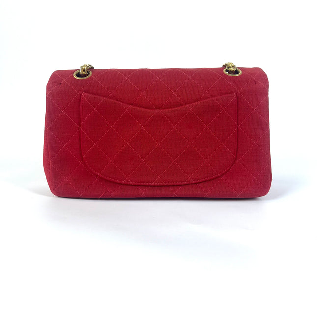 Chanel Classic Flap Small Red Fabric Double Flap Vintage 24k Gold Hardware Shoulder Bag