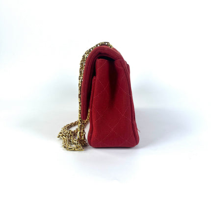 Chanel Classic Flap Small Red Fabric Double Flap Vintage 24k Gold Hardware Shoulder Bag