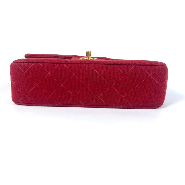 Chanel Classic Flap Small Red Fabric Double Flap Vintage 24k Gold Hardware Shoulder Bag