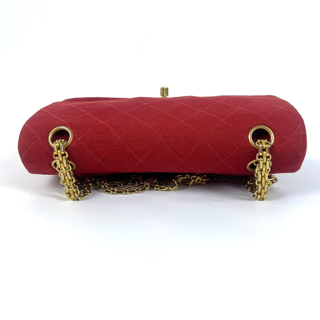 Chanel Classic Flap Small Red Fabric Double Flap Vintage 24k Gold Hardware Shoulder Bag