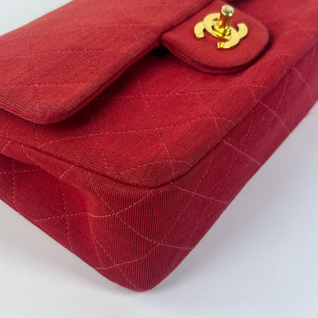 Chanel Classic Flap Small Red Fabric Double Flap Vintage 24k Gold Hardware Shoulder Bag