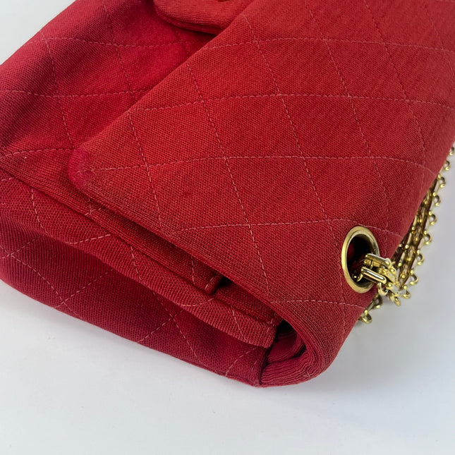 Chanel Classic Flap Small Red Fabric Double Flap Vintage 24k Gold Hardware Shoulder Bag
