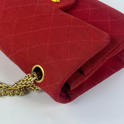Chanel Classic Flap Small Red Fabric Double Flap Vintage 24k Gold Hardware Shoulder Bag