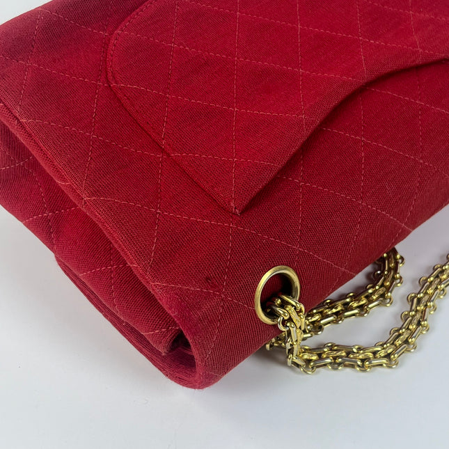 Chanel Classic Flap Small Red Fabric Double Flap Vintage 24k Gold Hardware Shoulder Bag