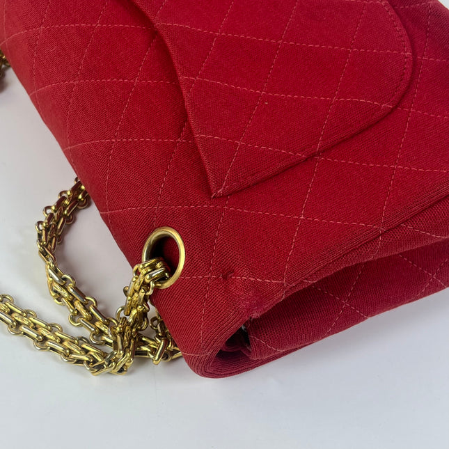 Chanel Classic Flap Small Red Fabric Double Flap Vintage 24k Gold Hardware Shoulder Bag