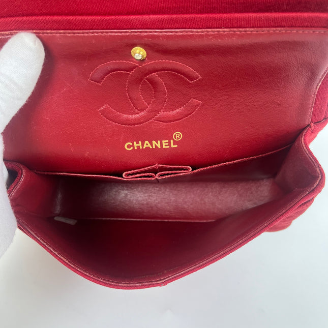 Chanel Classic Flap Small Red Fabric Double Flap Vintage 24k Gold Hardware Shoulder Bag