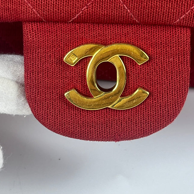Chanel Classic Flap Small Red Fabric Double Flap Vintage 24k Gold Hardware Shoulder Bag
