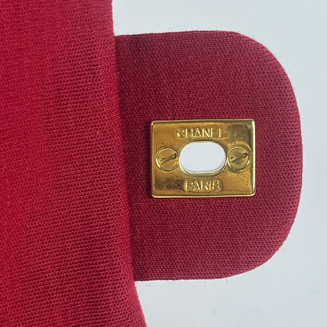 Chanel Classic Flap Small Red Fabric Double Flap Vintage 24k Gold Hardware Shoulder Bag