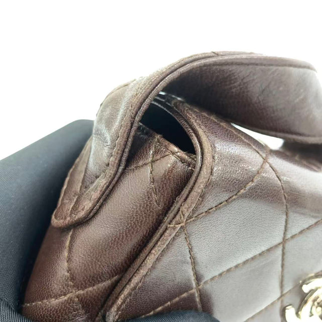 Chanel Vintage Mini Flap Crossbody Bag Brown Lambskin Leather, 1991-1994