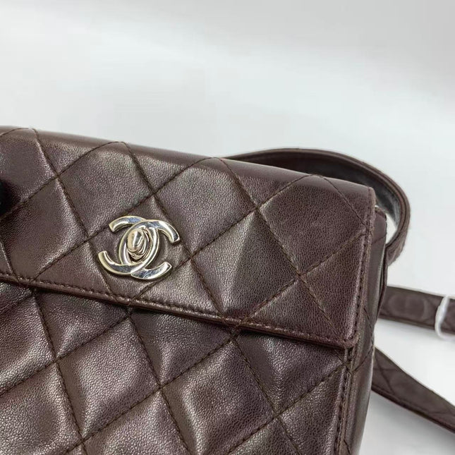 Chanel Vintage Mini Flap Crossbody Bag Brown Lambskin Leather, 1991-1994