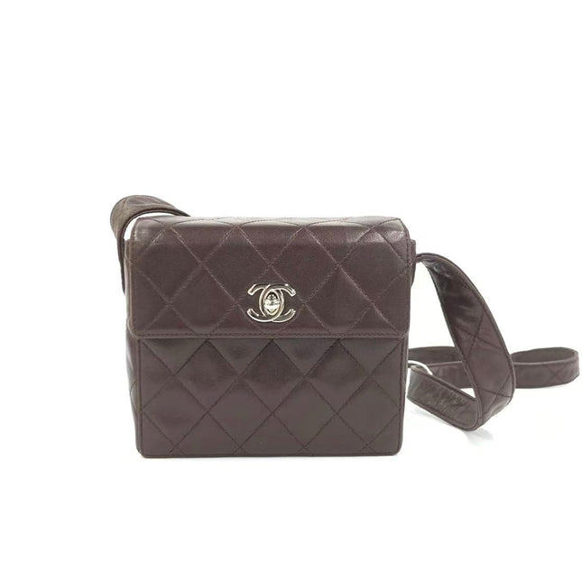 Chanel Vintage Mini Flap Crossbody Bag Brown Lambskin Leather, 1991-1994-Luxbags