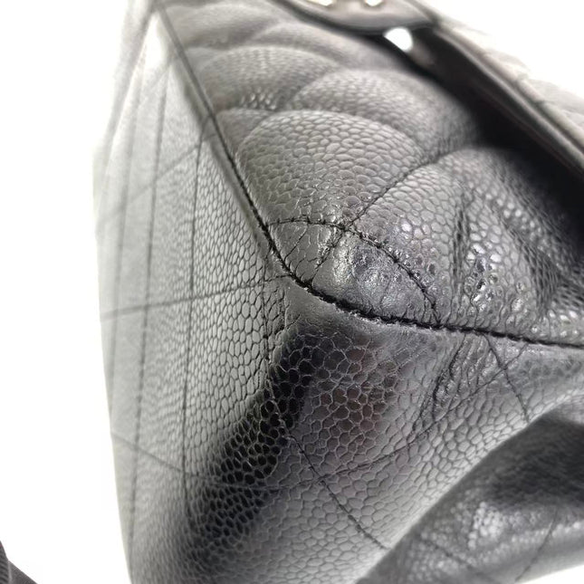 Chanel Classic Flap Jumbo 2011 Black Caviar Leather Double Flap Silver Hardware