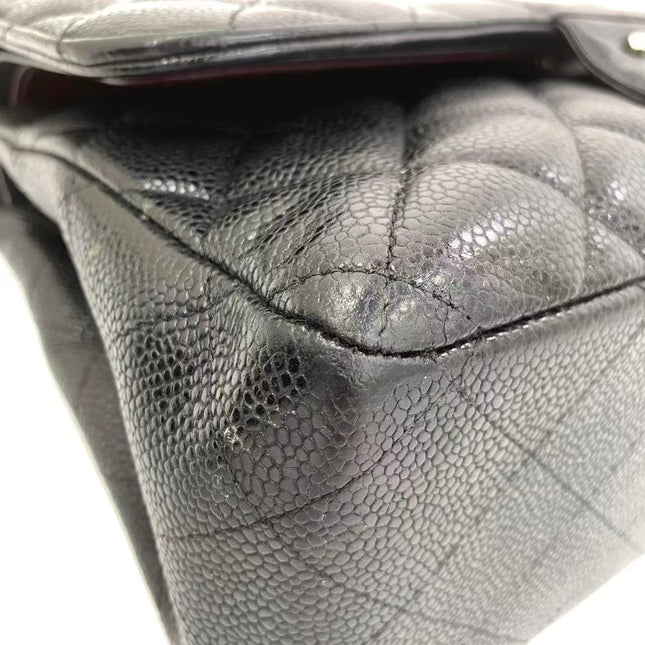 Chanel Classic Flap Jumbo 2011 Black Caviar Leather Double Flap Silver Hardware