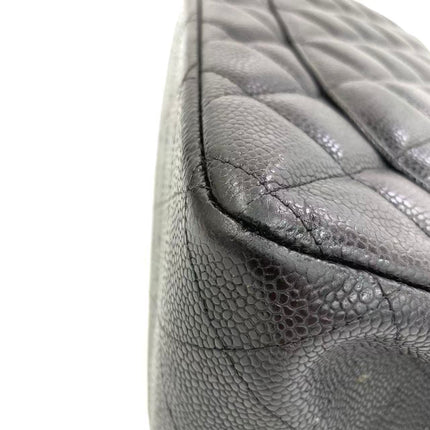 Chanel Classic Flap Jumbo 2011 Black Caviar Leather Double Flap Silver Hardware