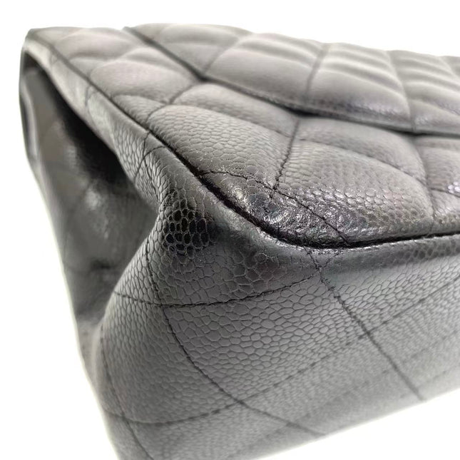 Chanel Classic Flap Jumbo 2011 Black Caviar Leather Double Flap Silver Hardware
