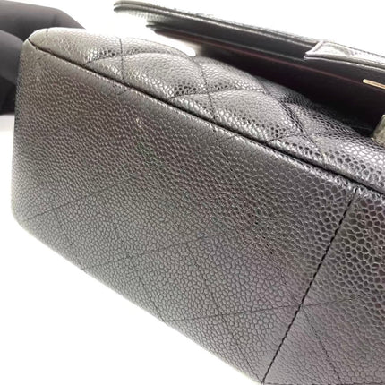 Chanel Classic Flap Jumbo 2011 Black Caviar Leather Double Flap Silver Hardware